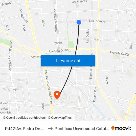 Pd42-Av. Pedro De Valdivia / Esq. Los Espinos to Pontificia Universidad Católica De Chile - Campus San Joaquín map