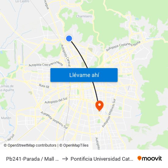 Pb241-Parada / Mall Plaza Norte - Los Libertadores to Pontificia Universidad Católica De Chile - Campus San Joaquín map