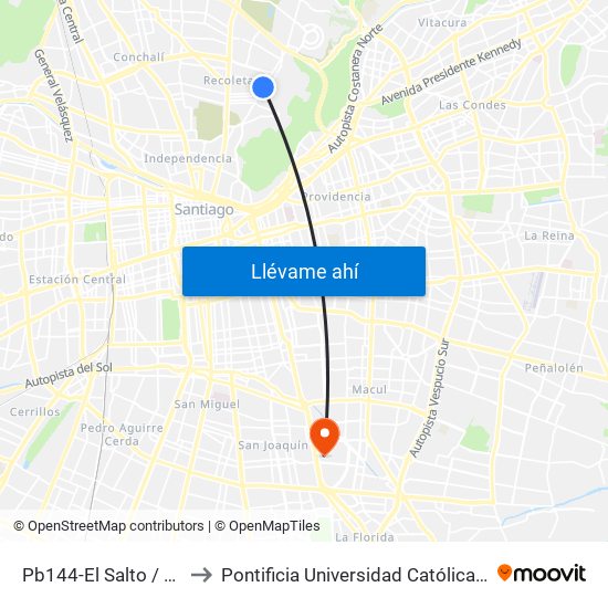 Pb144-El Salto / Esq. Víctor Cuccuini to Pontificia Universidad Católica De Chile - Campus San Joaquín map