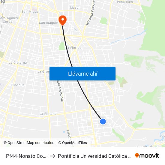 Pf44-Nonato Coo / Esq. San Hugo to Pontificia Universidad Católica De Chile - Campus San Joaquín map