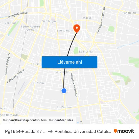 Pg1664-Parada 3 / Paradero 31 Santa Rosa to Pontificia Universidad Católica De Chile - Campus San Joaquín map