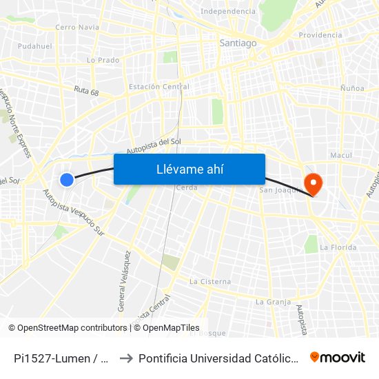 Pi1527-Lumen / Esq. Primo De Rivera to Pontificia Universidad Católica De Chile - Campus San Joaquín map