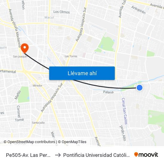 Pe505-Av. Las Perdices / Esq. Santa Berta to Pontificia Universidad Católica De Chile - Campus San Joaquín map