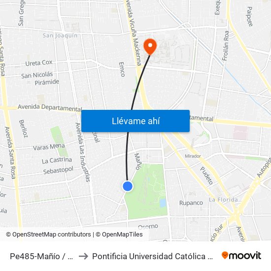 Pe485-Mañío / Esq. Proyectada to Pontificia Universidad Católica De Chile - Campus San Joaquín map