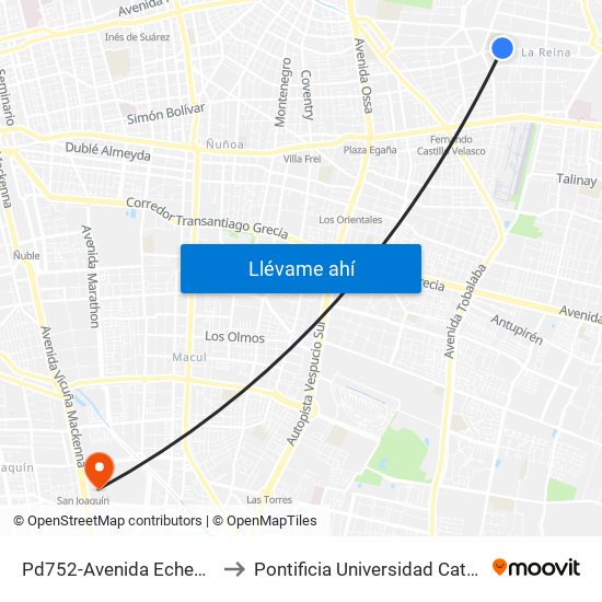 Pd752-Avenida Echeñique / Esq. Avenida Echeñique to Pontificia Universidad Católica De Chile - Campus San Joaquín map