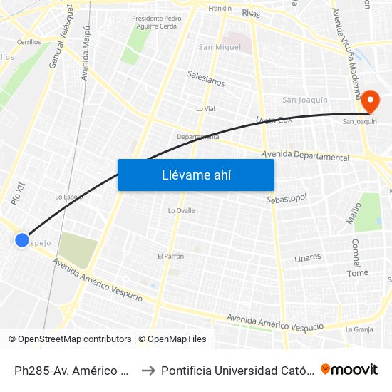 Ph285-Av. Américo Vespucio / Esq. Casa Grande to Pontificia Universidad Católica De Chile - Campus San Joaquín map