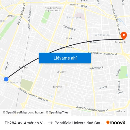 Ph284-Av. Américo Vespucio / Esq. Avenida Central to Pontificia Universidad Católica De Chile - Campus San Joaquín map