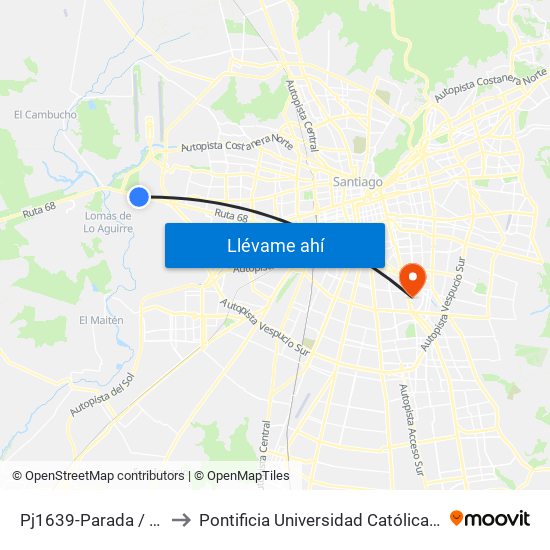Pj1639-Parada / Cementerio Canaán to Pontificia Universidad Católica De Chile - Campus San Joaquín map