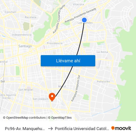 Pc96-Av. Manquehue Norte / Esq. Los Militares to Pontificia Universidad Católica De Chile - Campus San Joaquín map