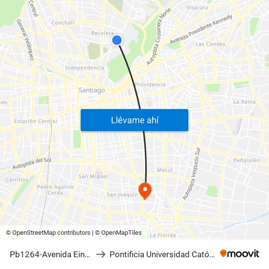 Pb1264-Avenida Einstein / Esq. Avenida El Salto to Pontificia Universidad Católica De Chile - Campus San Joaquín map
