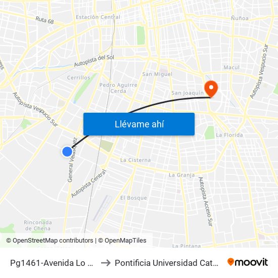 Pg1461-Avenida Lo Espejo / Esq. Altura Del 2700 to Pontificia Universidad Católica De Chile - Campus San Joaquín map