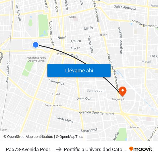 Pa673-Avenida Pedro Montt / Esq. Club Hípico to Pontificia Universidad Católica De Chile - Campus San Joaquín map