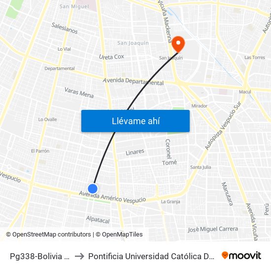 Pg338-Bolivia / Esq. Ayacara to Pontificia Universidad Católica De Chile - Campus San Joaquín map