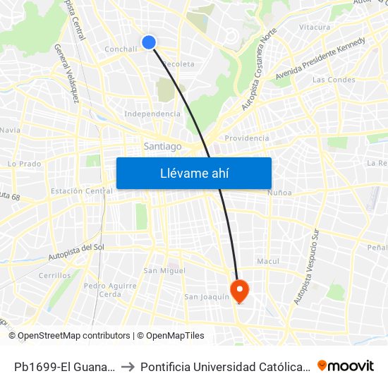 Pb1699-El Guanaco / Esq. Urmeneta to Pontificia Universidad Católica De Chile - Campus San Joaquín map