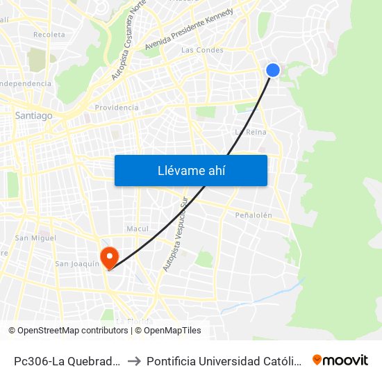 Pc306-La Quebrada / Esq. Avenida La Paz to Pontificia Universidad Católica De Chile - Campus San Joaquín map