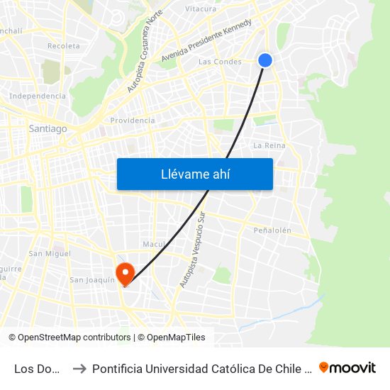 Los Dominicos to Pontificia Universidad Católica De Chile - Campus San Joaquín map