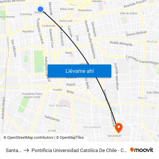 Santa Ana to Pontificia Universidad Católica De Chile - Campus San Joaquín map