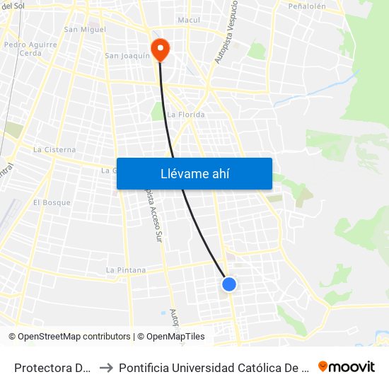 Protectora De La Infancia to Pontificia Universidad Católica De Chile - Campus San Joaquín map