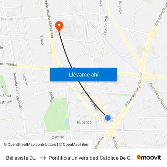 Bellavista De La Florida to Pontificia Universidad Católica De Chile - Campus San Joaquín map