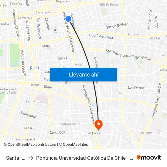 Santa Isabel to Pontificia Universidad Católica De Chile - Campus San Joaquín map