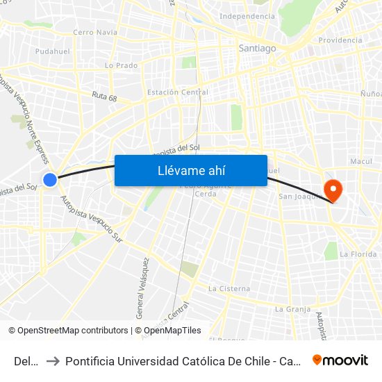 Del Sol to Pontificia Universidad Católica De Chile - Campus San Joaquín map