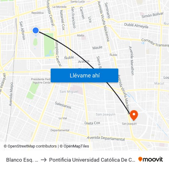 Blanco Esq. Av. España to Pontificia Universidad Católica De Chile - Campus San Joaquín map