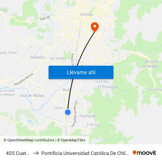 405 Cuatro Norte to Pontificia Universidad Católica De Chile - Campus San Joaquín map