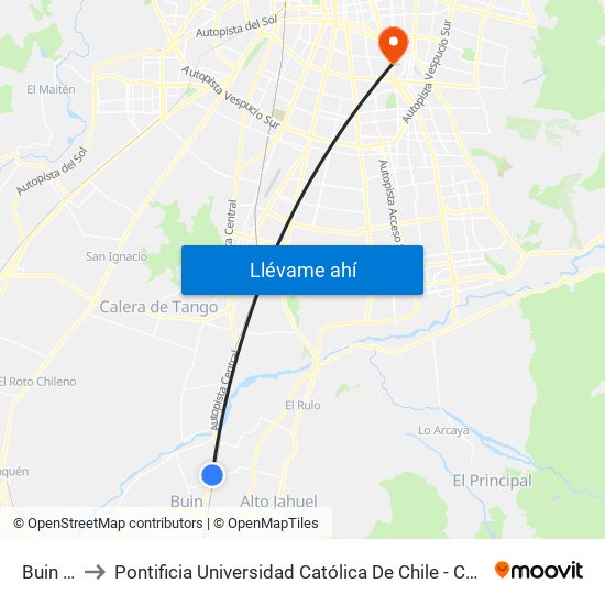 Buin Zoo to Pontificia Universidad Católica De Chile - Campus San Joaquín map