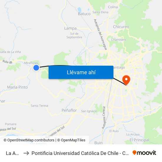 La Aurora to Pontificia Universidad Católica De Chile - Campus San Joaquín map