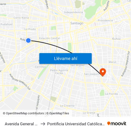 Avenida General Oscar Bonilla, 6100 to Pontificia Universidad Católica De Chile - Campus San Joaquín map