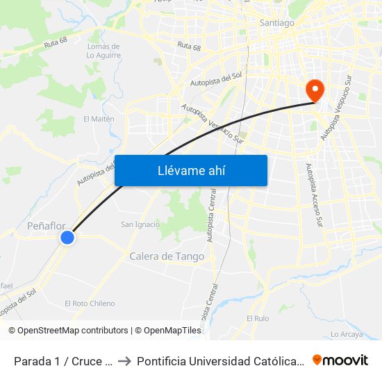 Parada 1 / Cruce Malloco-Talagante to Pontificia Universidad Católica De Chile - Campus San Joaquín map