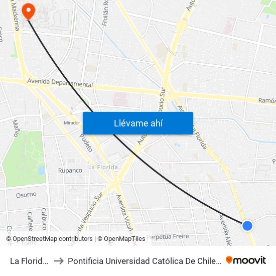 La Florida, 8800 to Pontificia Universidad Católica De Chile - Campus San Joaquín map