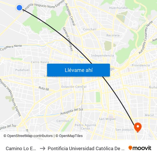 Camino Lo Echevers, 311 to Pontificia Universidad Católica De Chile - Campus San Joaquín map