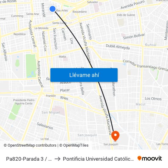 Pa820-Parada 3 / Merced - San Antonio to Pontificia Universidad Católica De Chile - Campus San Joaquín map