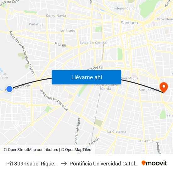 Pi1809-Isabel Riquelme / Esq. Parque El Rosal to Pontificia Universidad Católica De Chile - Campus San Joaquín map