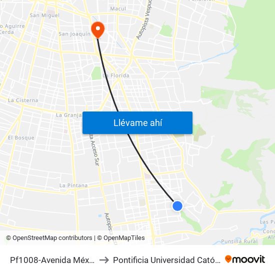 Pf1008-Avenida México / Esq. Cerro Sn.Cristóbal to Pontificia Universidad Católica De Chile - Campus San Joaquín map