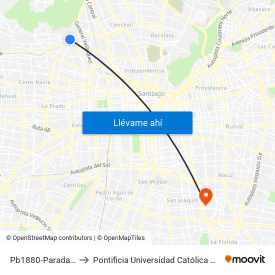 Pb1880-Parada 5 / Plaza Renca to Pontificia Universidad Católica De Chile - Campus San Joaquín map