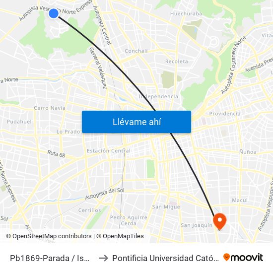 Pb1869-Parada / Ismael Briceño Altura Del 1500 to Pontificia Universidad Católica De Chile - Campus San Joaquín map