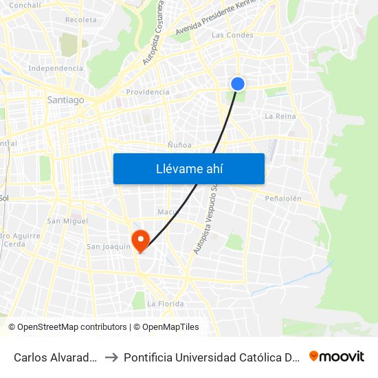 Carlos Alvarado / Manquehue to Pontificia Universidad Católica De Chile - Campus San Joaquín map