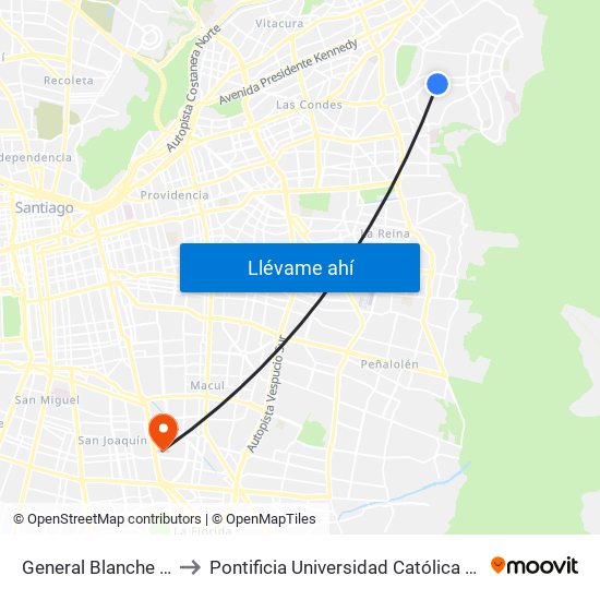 General Blanche / Camino Mirasol to Pontificia Universidad Católica De Chile - Campus San Joaquín map