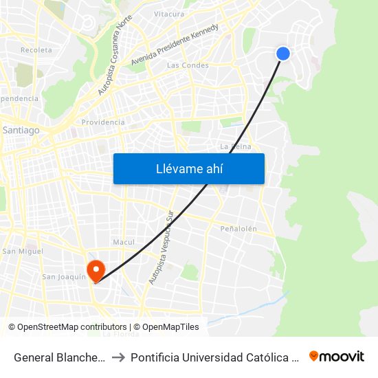 General Blanche / Camino Otoñal to Pontificia Universidad Católica De Chile - Campus San Joaquín map