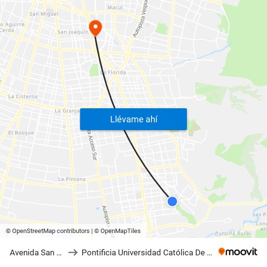 Avenida San Carlos, 1505 to Pontificia Universidad Católica De Chile - Campus San Joaquín map