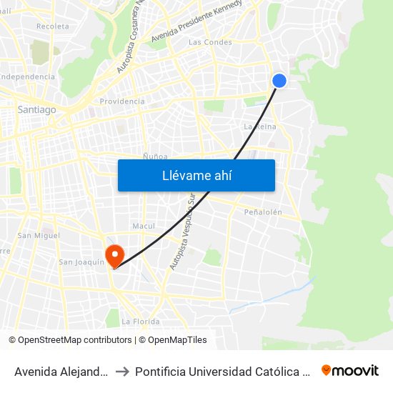 Avenida Alejandro Fleming, 9207 to Pontificia Universidad Católica De Chile - Campus San Joaquín map