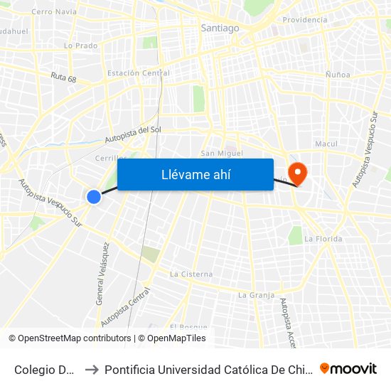 Colegio Don Orione to Pontificia Universidad Católica De Chile - Campus San Joaquín map