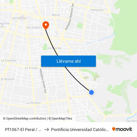 Pf1067-El Peral / Esq. Las Campanillas to Pontificia Universidad Católica De Chile - Campus San Joaquín map