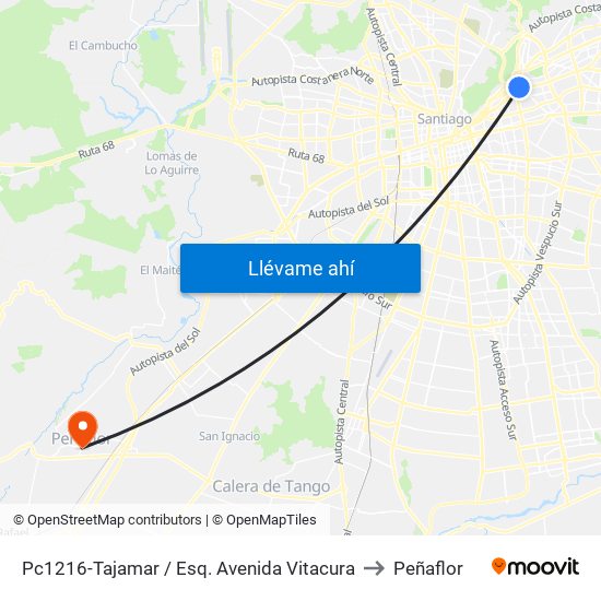 Pc1216-Tajamar / Esq. Avenida Vitacura to Peñaflor map
