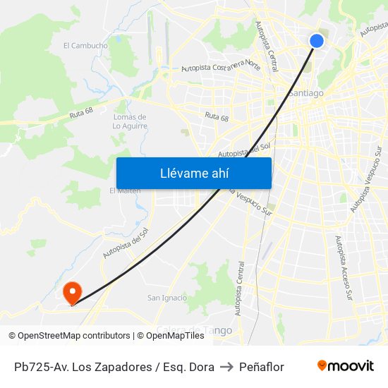 Pb725-Av. Los Zapadores / Esq. Dora to Peñaflor map