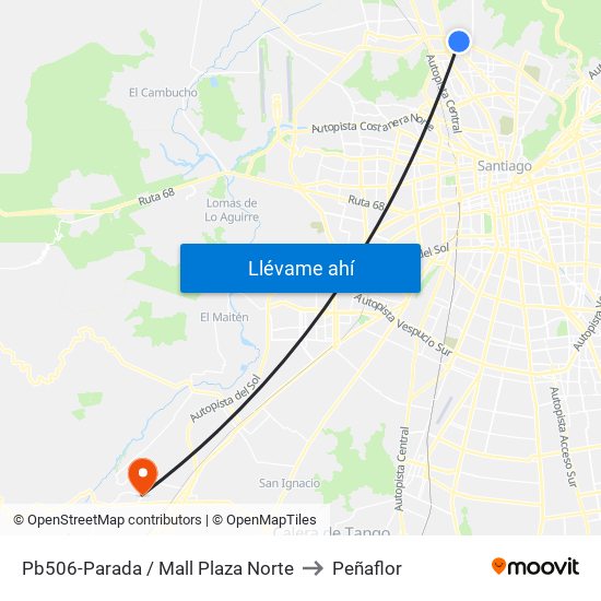 Pb506-Parada / Mall Plaza Norte to Peñaflor map