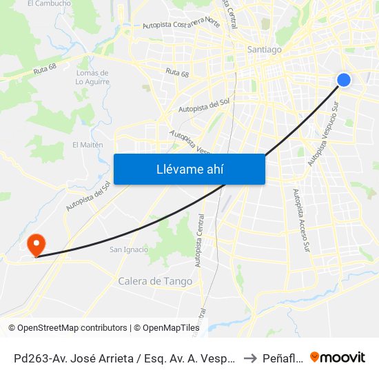 Pd263-Av. José Arrieta / Esq. Av. A. Vespucio to Peñaflor map