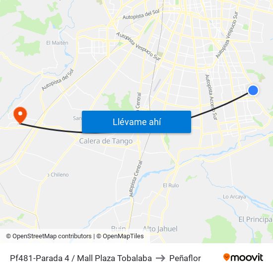 Pf481-Parada 4 / Mall Plaza Tobalaba to Peñaflor map